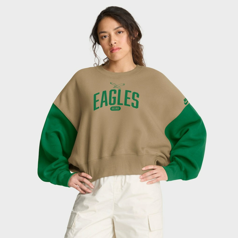 Nike Philadelphia Eagles Women's Oversized Rewind Pullover Sweatshirt Tan