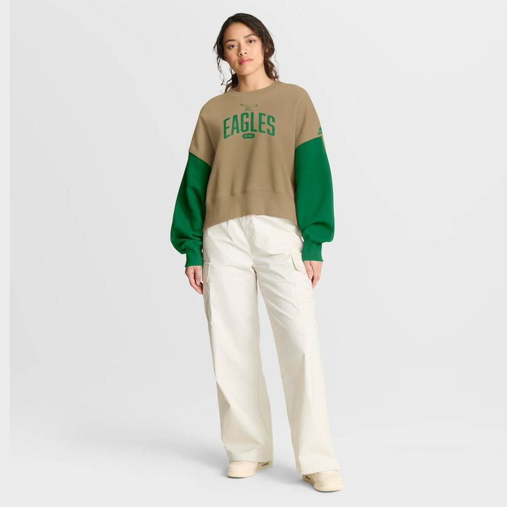 Nike Philadelphia Eagles Women's Oversized Rewind Pullover Sweatshirt Tan