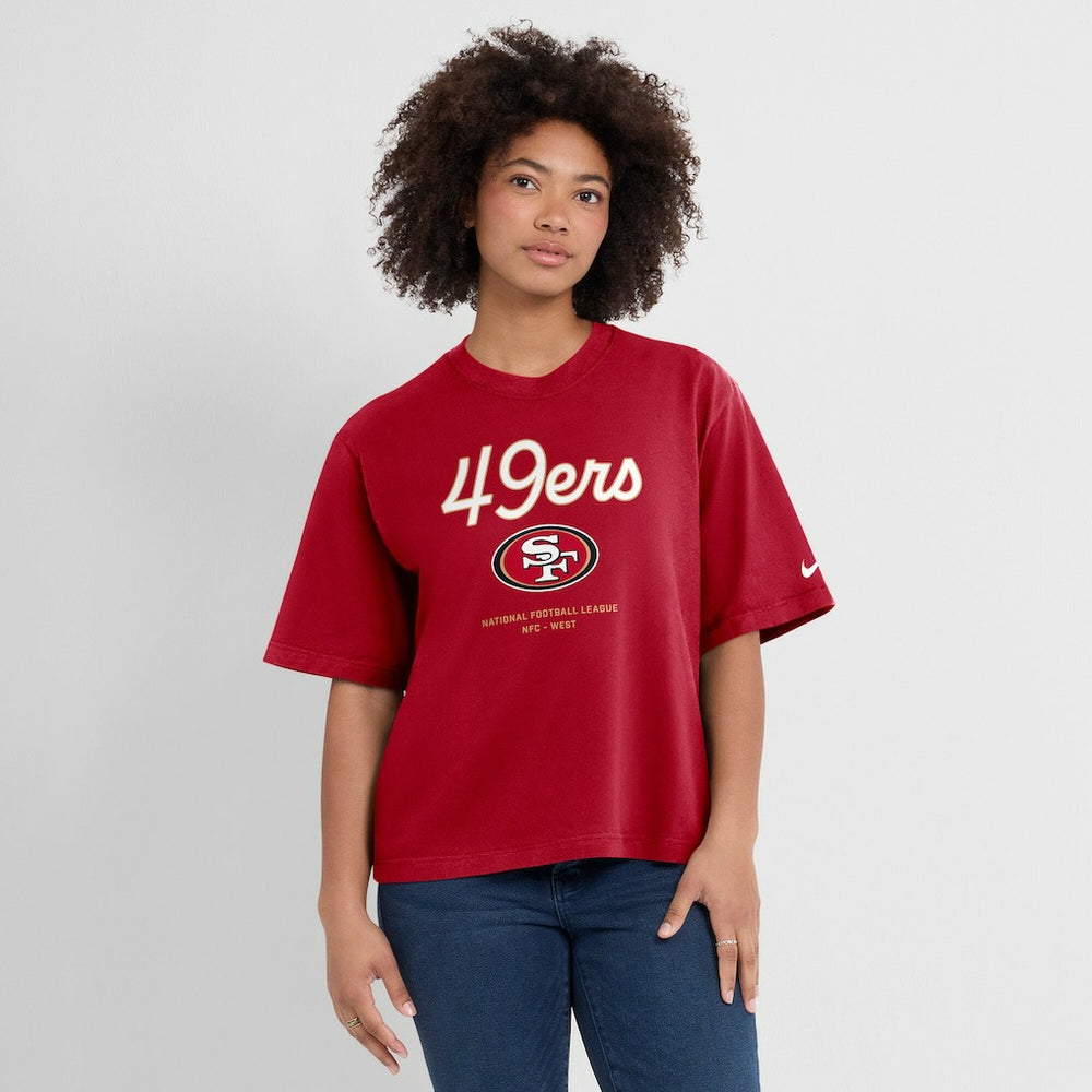 Nike San Francisco 49ers Women's Essential Script Relaxed Boxy T-Shirt Scarlet