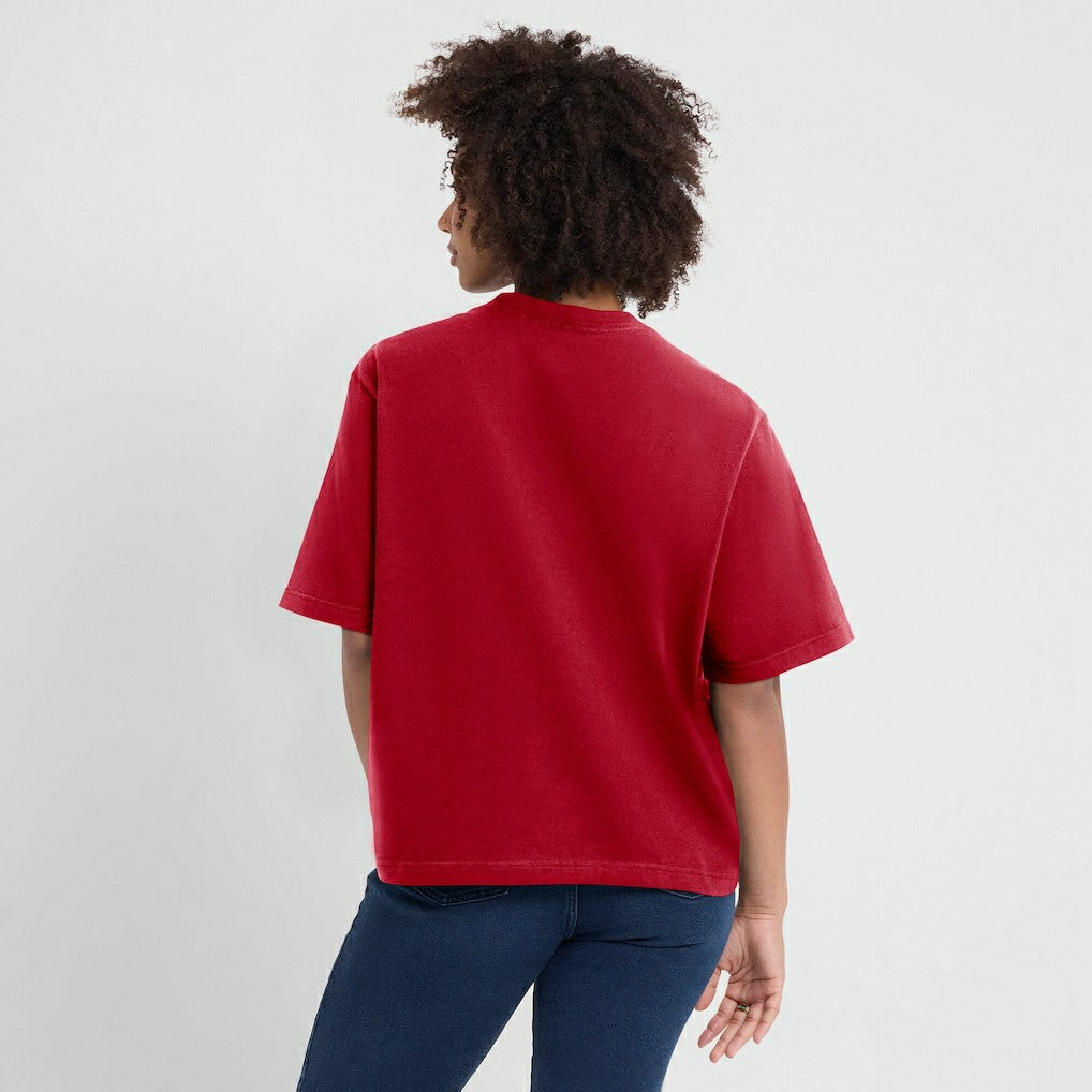 Nike San Francisco 49ers Women's Essential Script Relaxed Boxy T-Shirt Scarlet