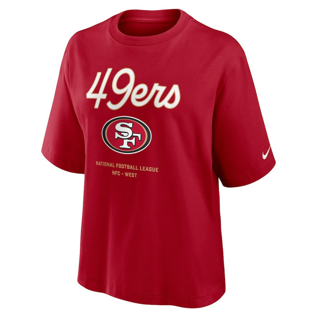 Nike San Francisco 49ers Women's Essential Script Relaxed Boxy T-Shirt Scarlet