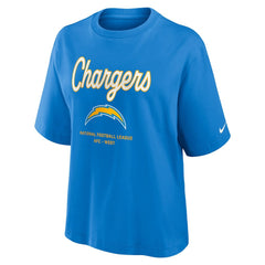 Nike Los Angeles Chargers Women's Essential Script Relaxed Boxy T-Shirt Powder Blue