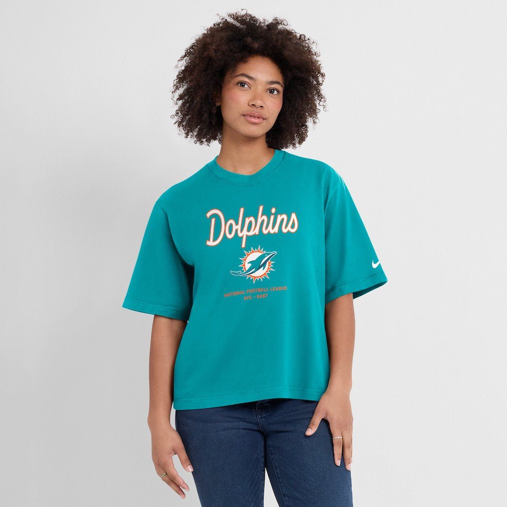Nike Miami Dolphins Women's Essential Script Relaxed Boxy T-Shirt Aqua