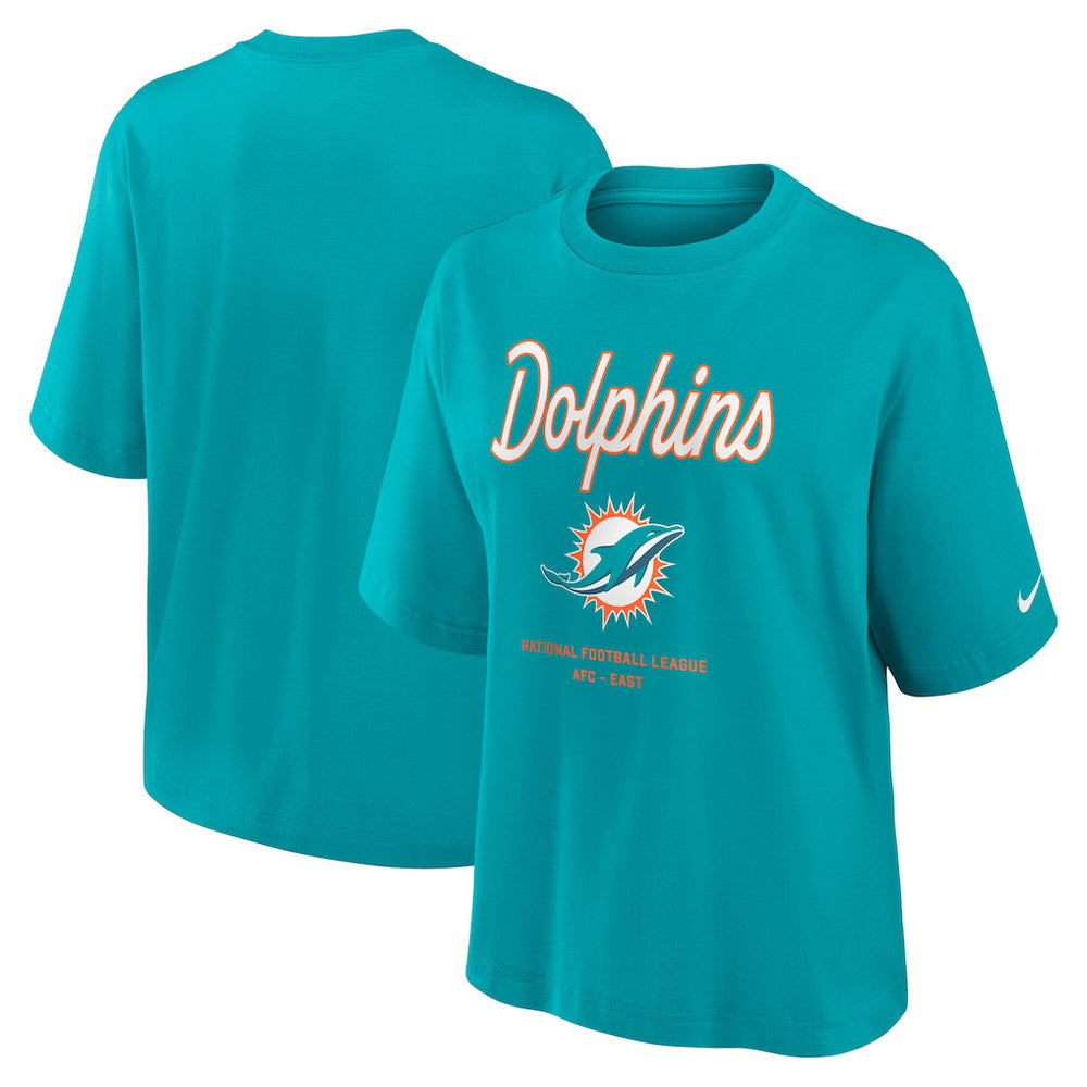 Nike Miami Dolphins Women's Essential Script Relaxed Boxy T-Shirt Aqua