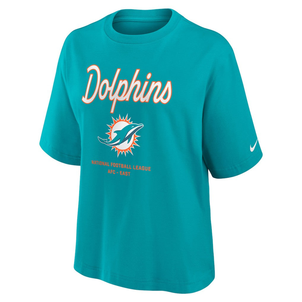 Nike Miami Dolphins Women's Essential Script Relaxed Boxy T-Shirt Aqua