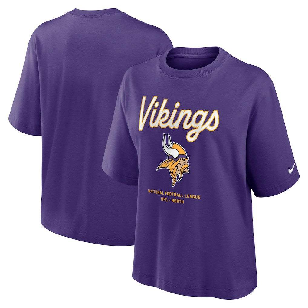 Nike Minnesota Vikings Women's Essential Script Relaxed Boxy T-Shirt Purple