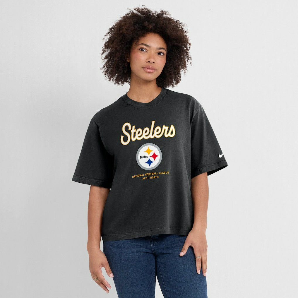 Nike Pittsburgh Steelers Women's Essential Script Relaxed Boxy T-Shirt Black