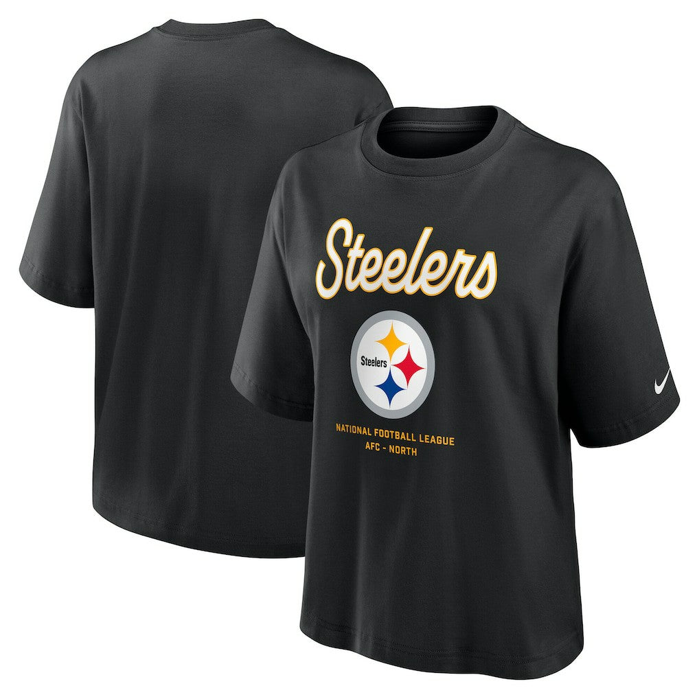 Nike Pittsburgh Steelers Women's Essential Script Relaxed Boxy T-Shirt Black