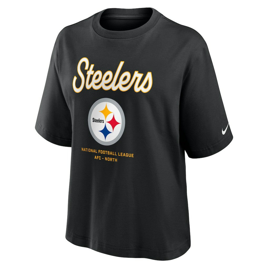 Nike Pittsburgh Steelers Women's Essential Script Relaxed Boxy T-Shirt Black