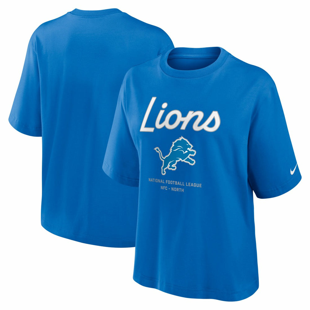 Nike Detroit Lions Women's Essential Script Relaxed Boxy T-Shirt Blue