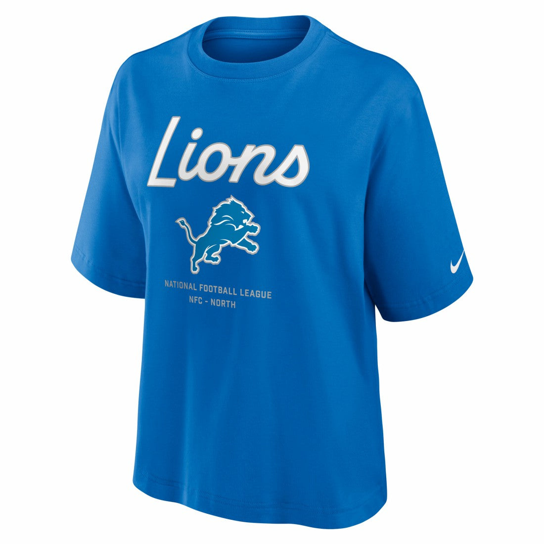 Nike Detroit Lions Women's Essential Script Relaxed Boxy T-Shirt Blue