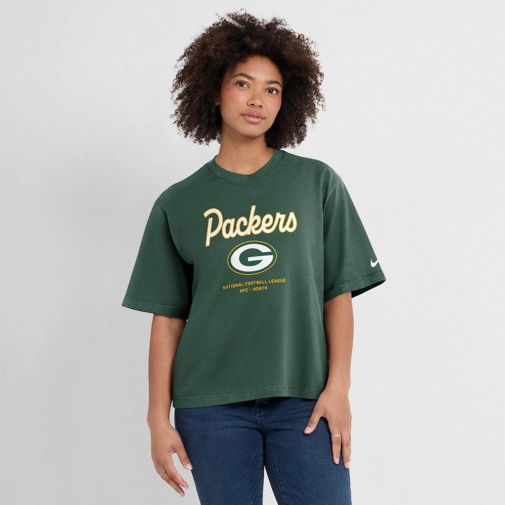 Nike Green Bay Packers Women's Essential Script Relaxed Boxy T-Shirt Green