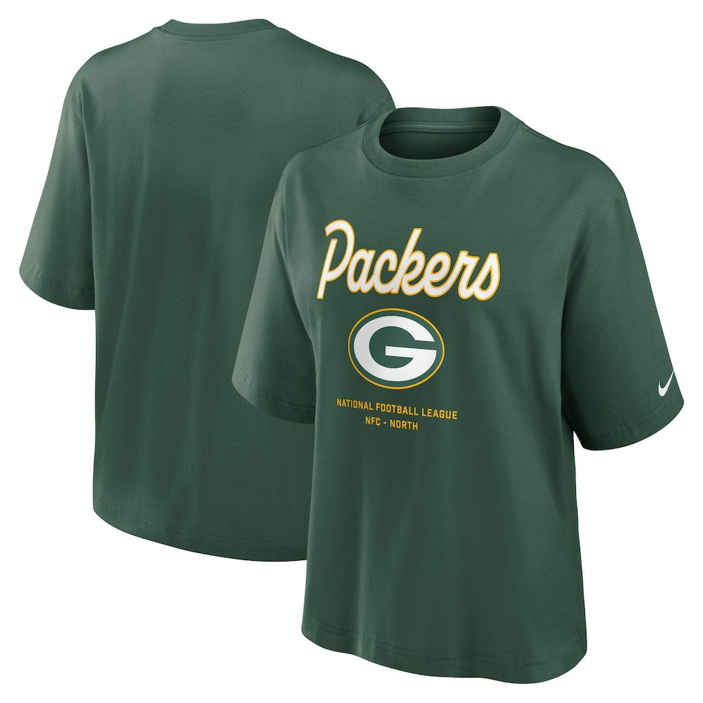 Nike Green Bay Packers Women's Essential Script Relaxed Boxy T-Shirt Green