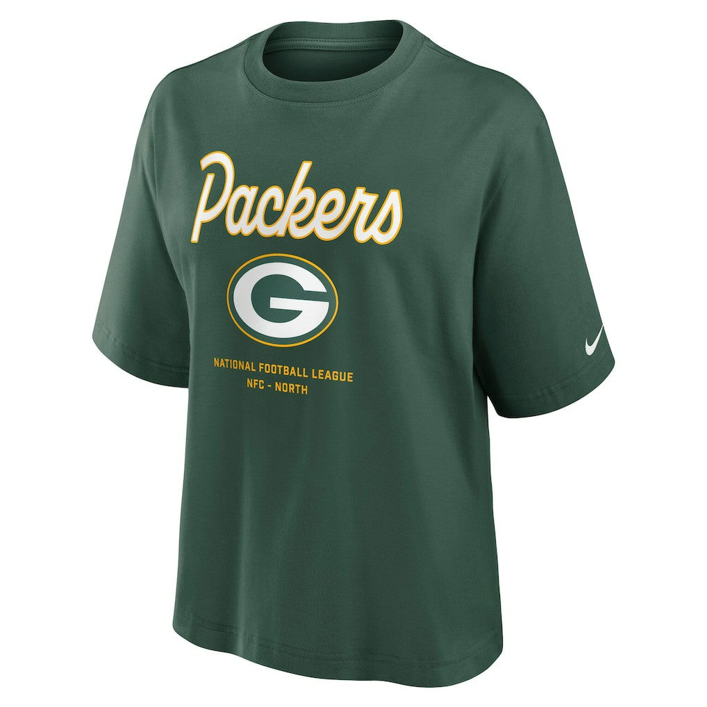 Nike Green Bay Packers Women's Essential Script Relaxed Boxy T-Shirt Green