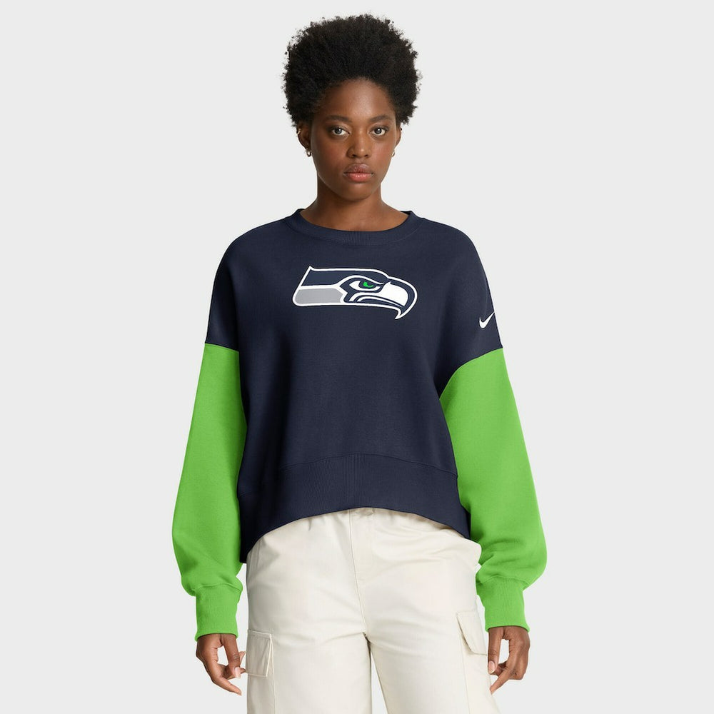Nike Seattle Seahawks Women's Oversized Color-Block Pullover Sweatshirt College Navy