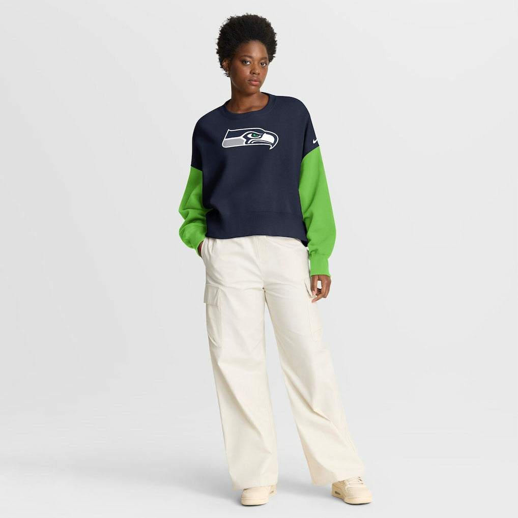 Nike Seattle Seahawks Women's Oversized Color-Block Pullover Sweatshirt College Navy