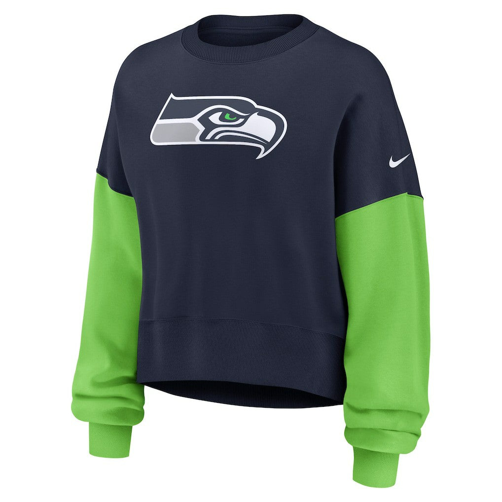 Nike Seattle Seahawks Women's Oversized Color-Block Pullover Sweatshirt College Navy