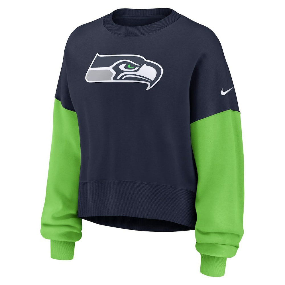 Nike Seattle Seahawks Women's Oversized Color-Block Pullover Sweatshirt College Navy