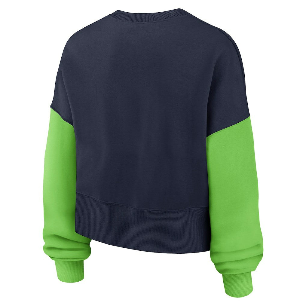 Nike Seattle Seahawks Women's Oversized Color-Block Pullover Sweatshirt College Navy