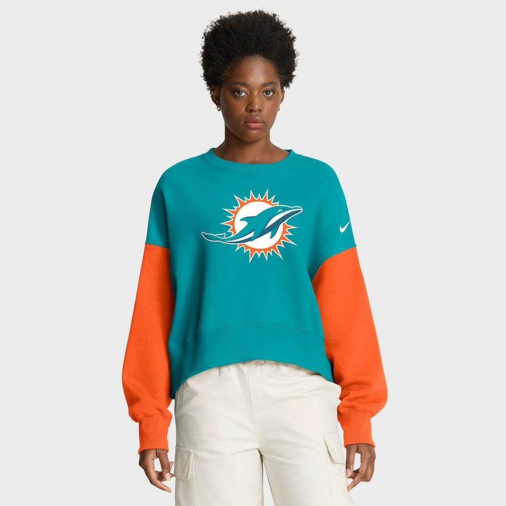 Nike Miami Dolphins Women's Oversized Color-Block Pullover Sweatshirt Aqua