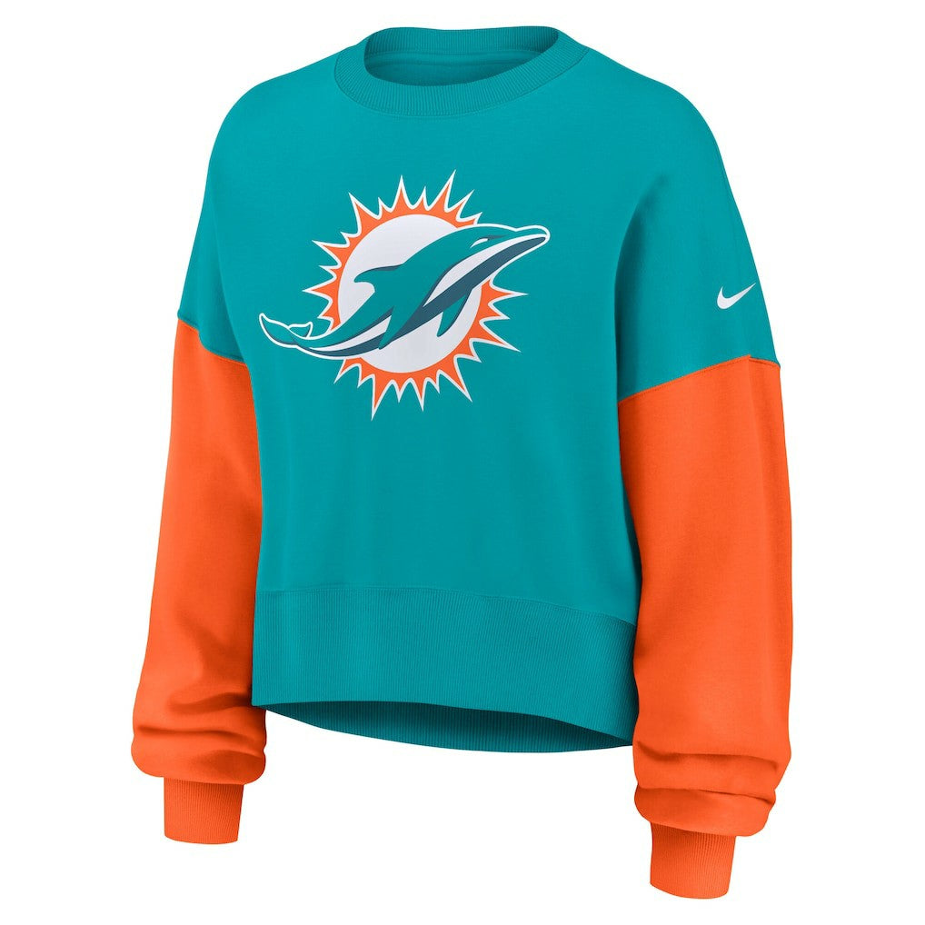 Nike Miami Dolphins Women's Oversized Color-Block Pullover Sweatshirt Aqua