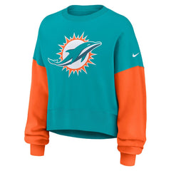 Nike Miami Dolphins Women's Oversized Color-Block Pullover Sweatshirt Aqua
