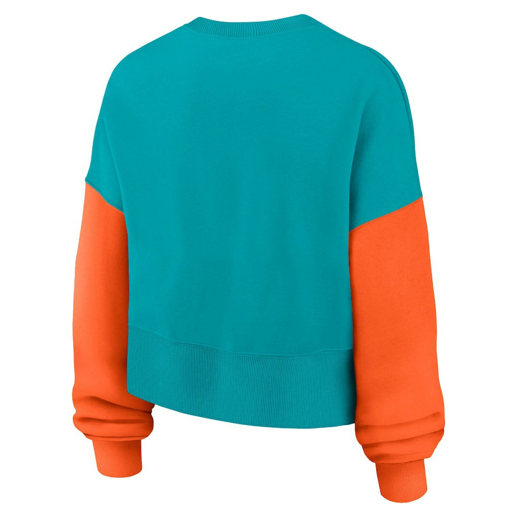 Nike Miami Dolphins Women's Oversized Color-Block Pullover Sweatshirt Aqua