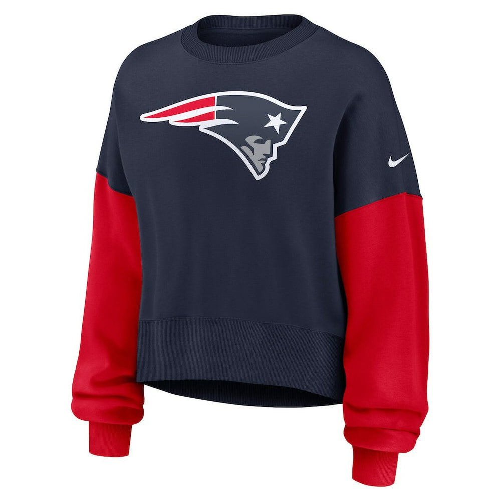 Nike New England Patriots Women's Oversized Color-Block Pullover Sweatshirt Navy