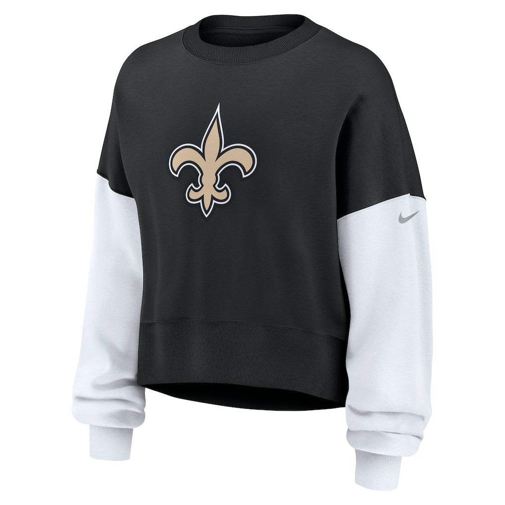 Nike New Orleans Saints Women's Oversized Color-Block Pullover Sweatshirt Black