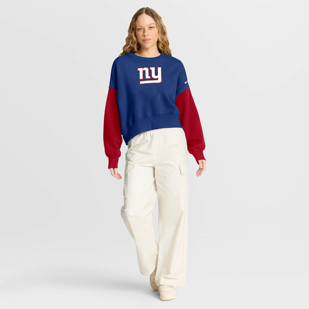 Nike New York Giants Women's Oversized Color-Block Pullover Sweatshirt Royal