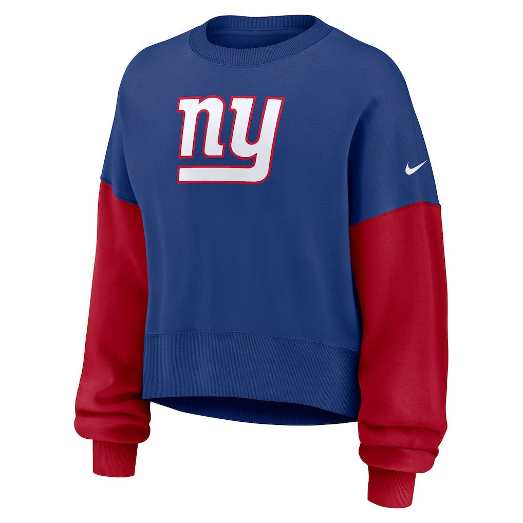 Nike New York Giants Women's Oversized Color-Block Pullover Sweatshirt Royal