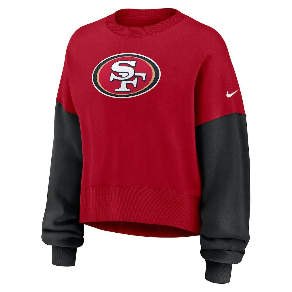Nike San Francisco 49ers Women's Oversized Color-Block Pullover Sweatshirt Scarlet
