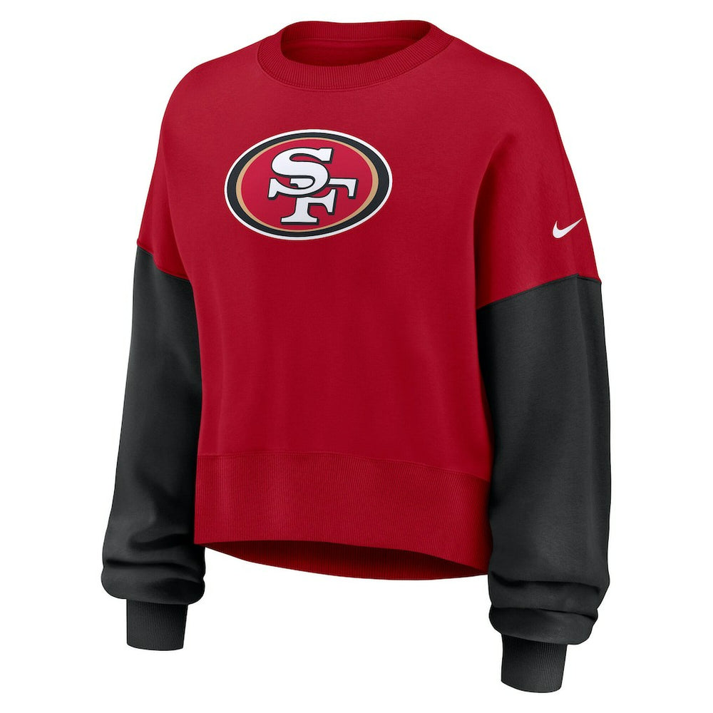 Nike San Francisco 49ers Women's Oversized Color-Block Pullover Sweatshirt Scarlet