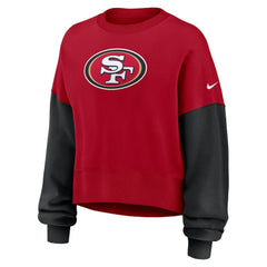 Nike San Francisco 49ers Women's Oversized Color-Block Pullover Sweatshirt Scarlet