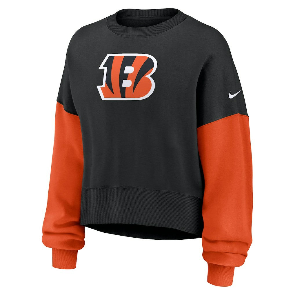 Nike Cincinnati Bengals Women's Oversized Color-Block Pullover Sweatshirt Black