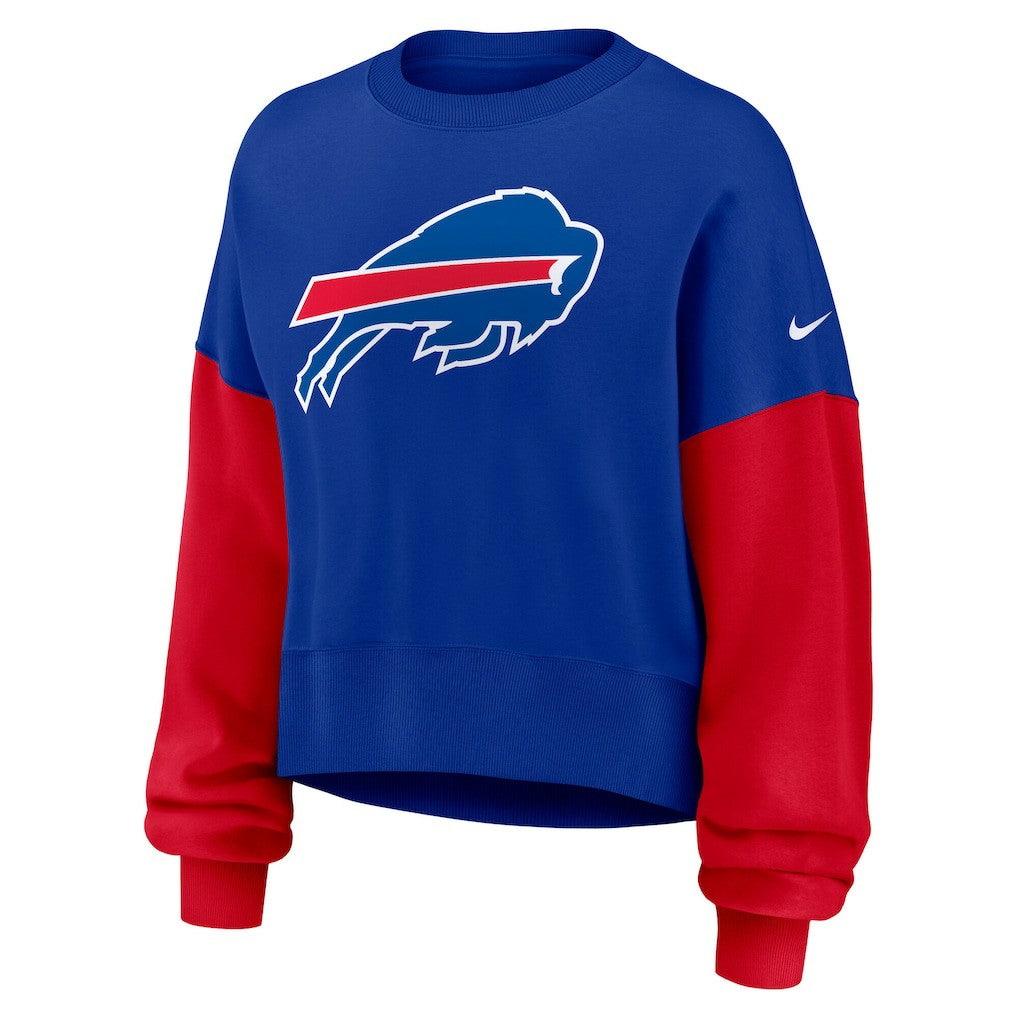 Nike Buffalo Bills Women's Oversized Color-Block Pullover Sweatshirt Royal