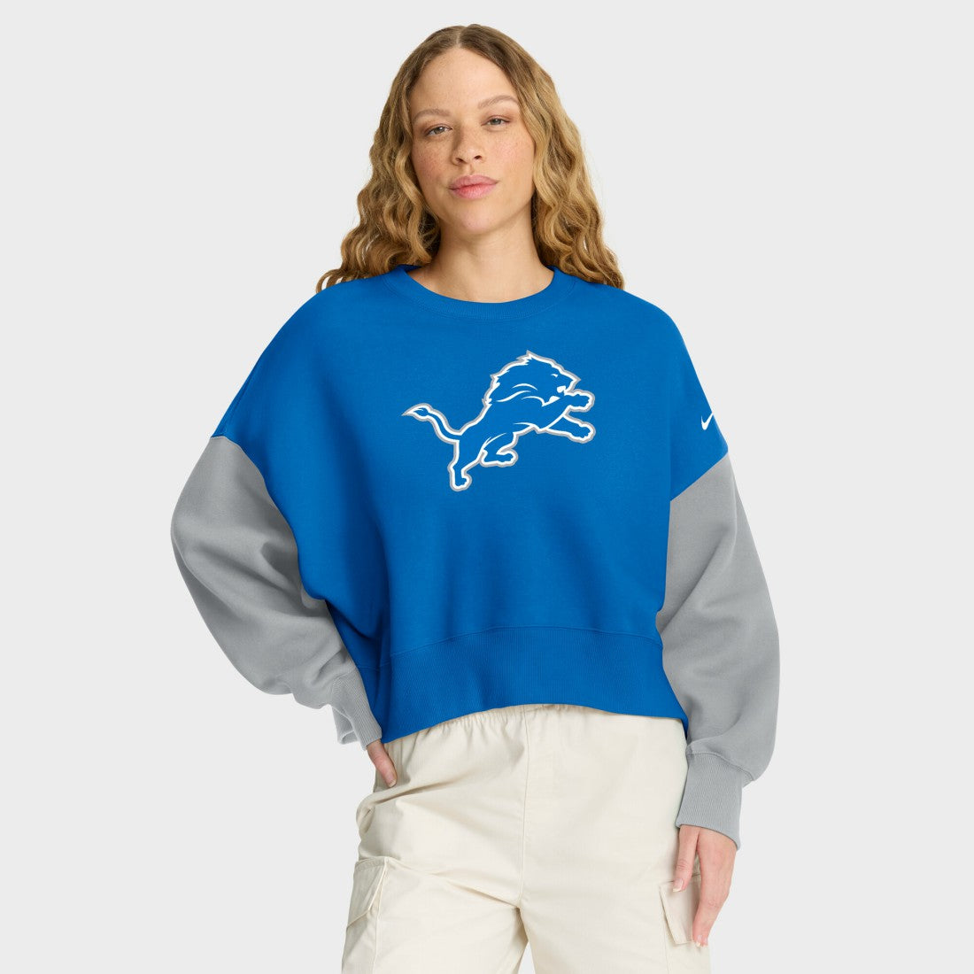 Nike Detroit Lions Women's Oversized Color-Block Pullover Sweatshirt Blue