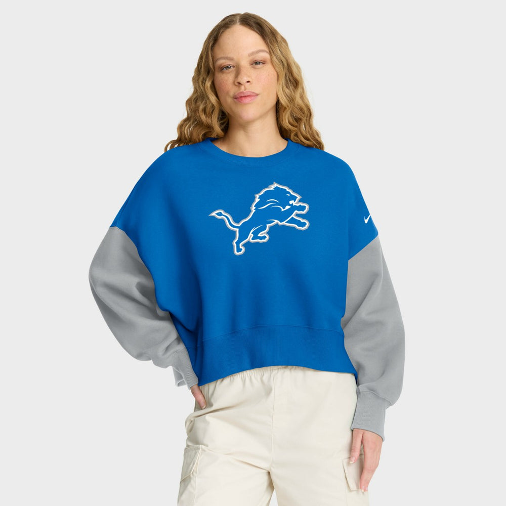 Nike Detroit Lions Women's Oversized Color-Block Pullover Sweatshirt Blue