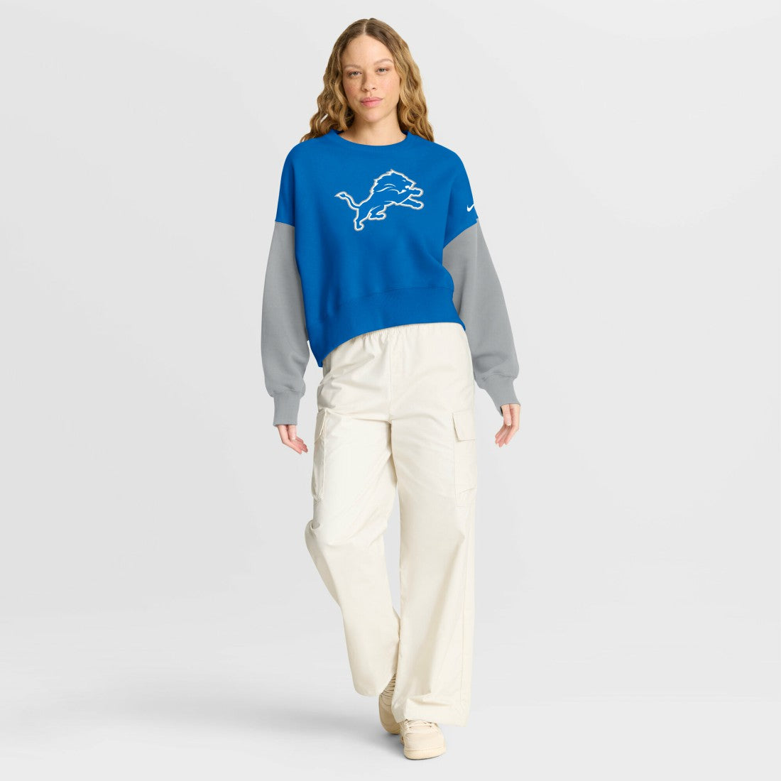 Nike Detroit Lions Women's Oversized Color-Block Pullover Sweatshirt Blue