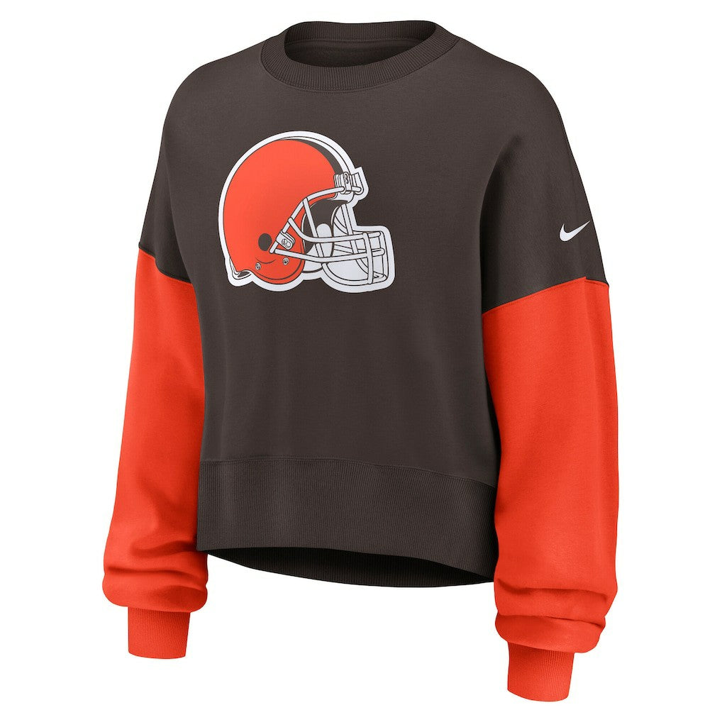 Nike Cleveland Browns Women's Oversized Color-Block Pullover Sweatshirt Brown