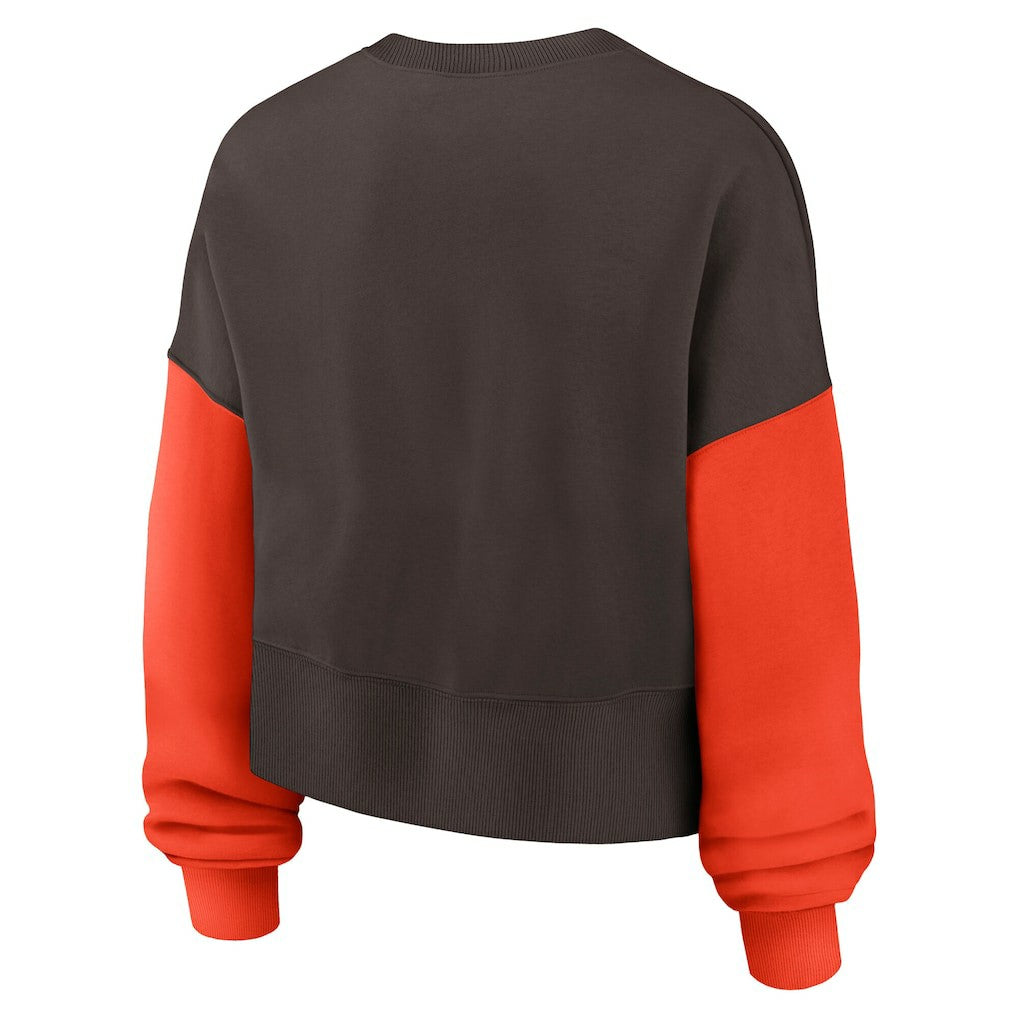 Nike Cleveland Browns Women's Oversized Color-Block Pullover Sweatshirt Brown