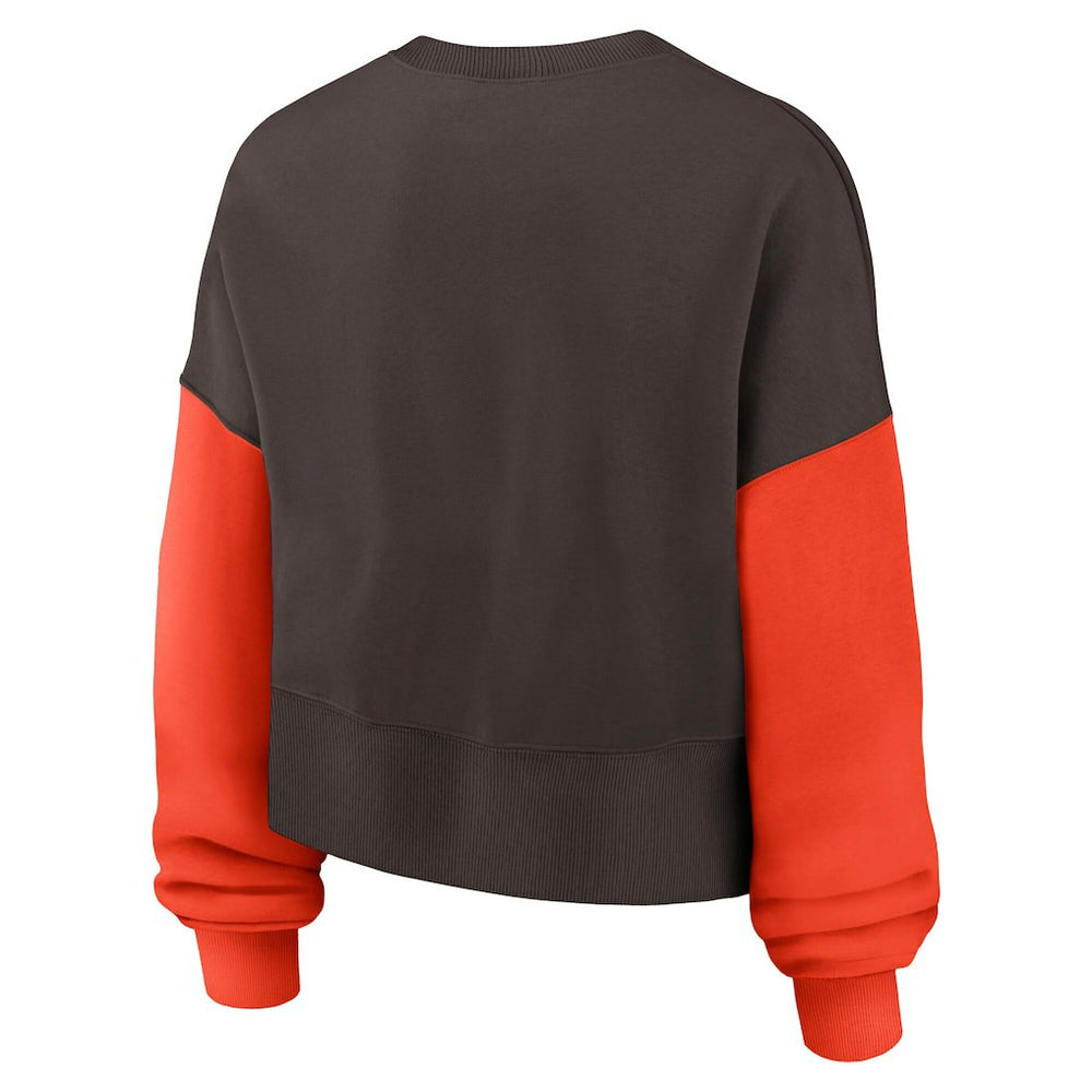 Nike Cleveland Browns Women's Oversized Color-Block Pullover Sweatshirt Brown