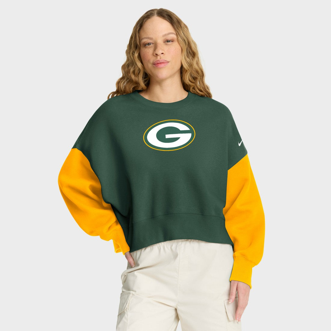 Nike Green Bay Packers Women's Oversized Color-Block Pullover Sweatshirt Green
