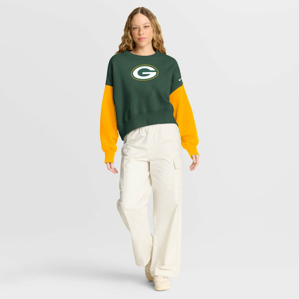 Nike Green Bay Packers Women's Oversized Color-Block Pullover Sweatshirt Green