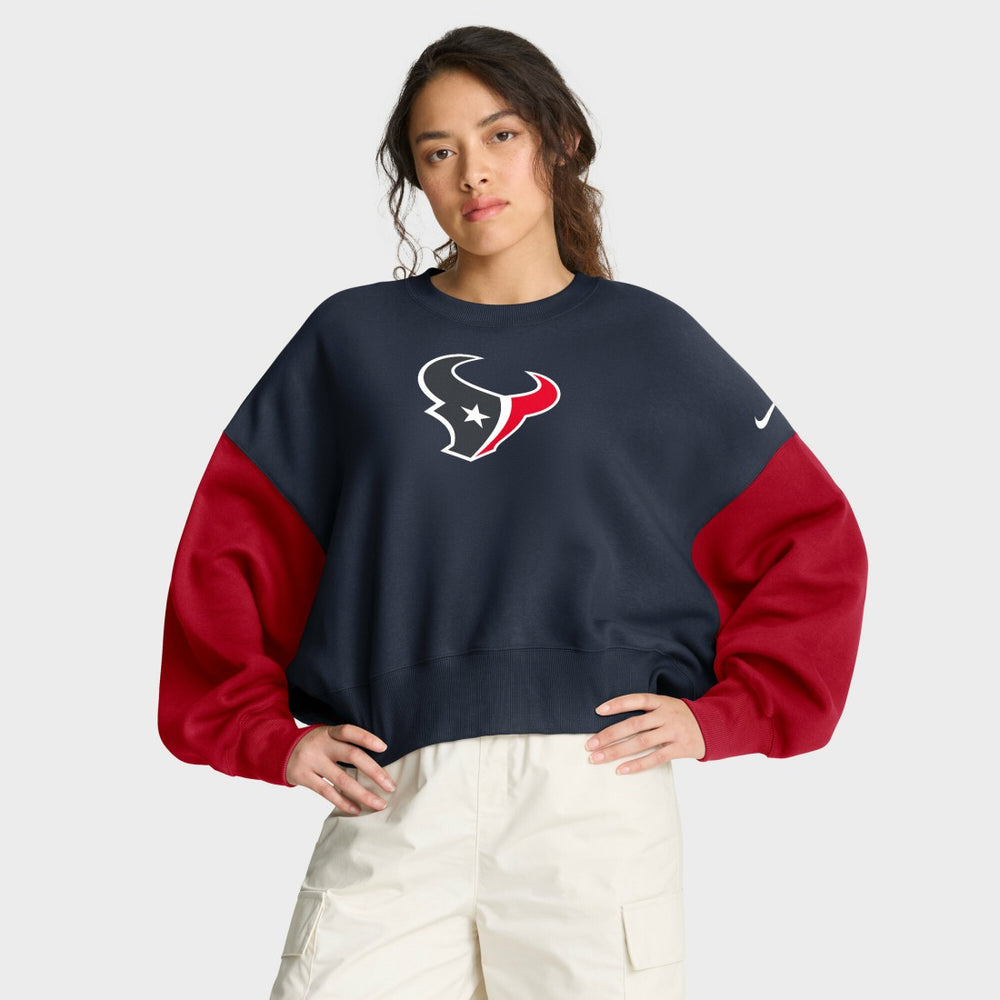 Nike Houston Texans Women's Oversized Color-Block Pullover Sweatshirt Navy