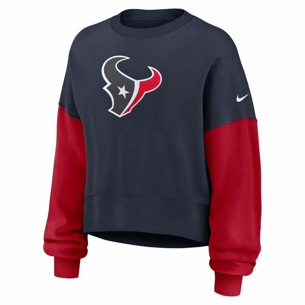 Nike Houston Texans Women's Oversized Color-Block Pullover Sweatshirt Navy