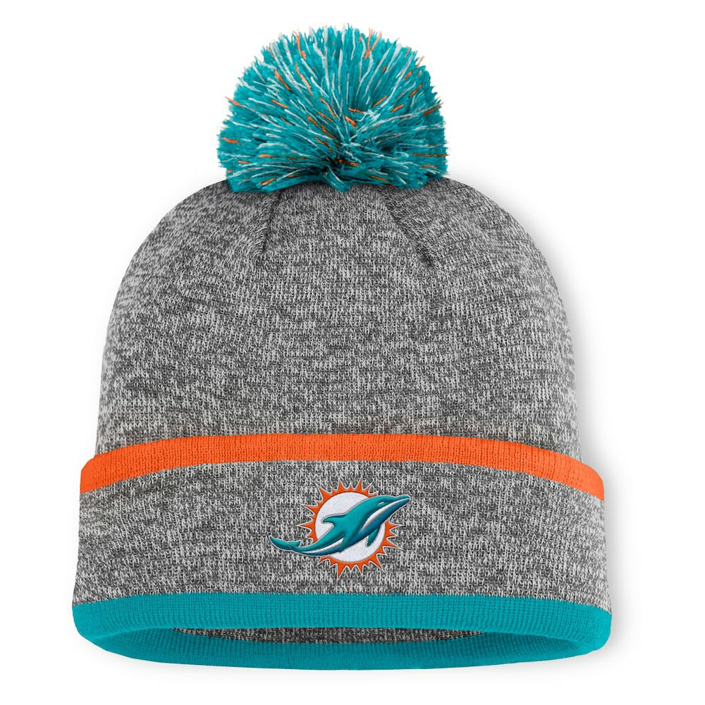 Fanatics Miami Dolphins Motion Cuffed Knit Hat with Pom Heather Gray