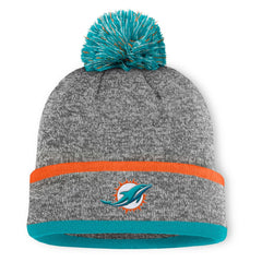 Fanatics Miami Dolphins Motion Cuffed Knit Hat with Pom Heather Gray
