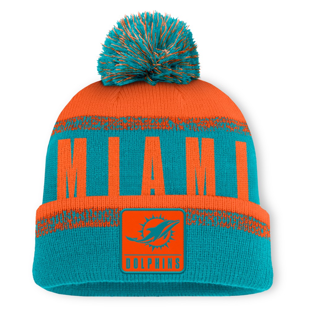 Fanatics Miami Dolphins Play Action Cuffed Knit Hat with Pom Aqua/Orange