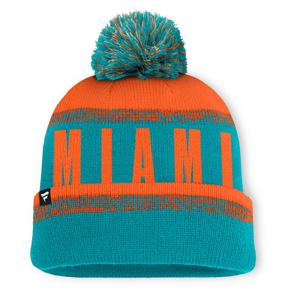 Fanatics Miami Dolphins Play Action Cuffed Knit Hat with Pom Aqua/Orange